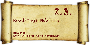 Kozányi Márta névjegykártya